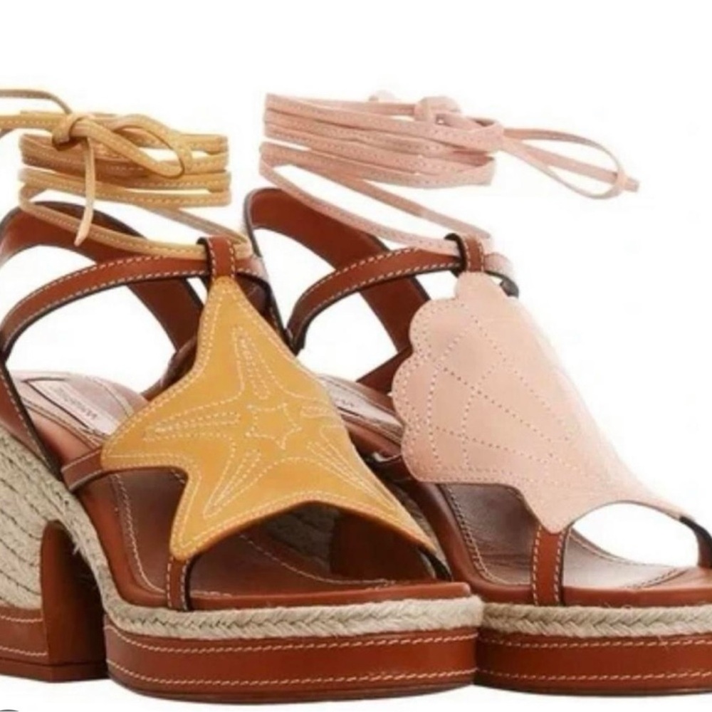 Zimmermann Two-Tone Leather Wedge Sandals in Yellow and Pink